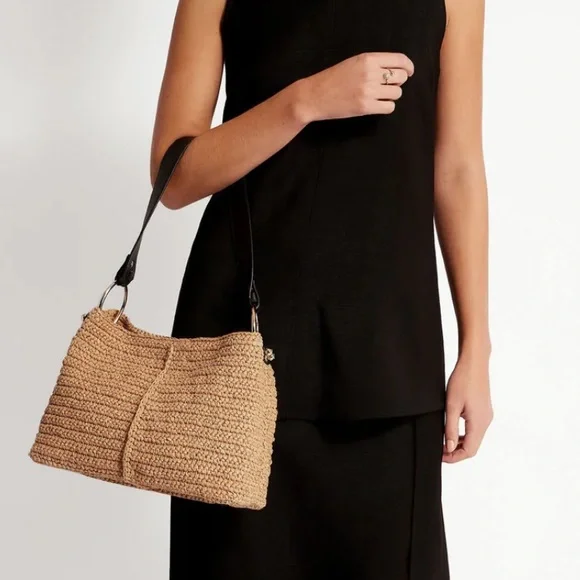 Strathberry Lana hobo raffia black bag leather straps handmade in Spain - Picture 11 of 12